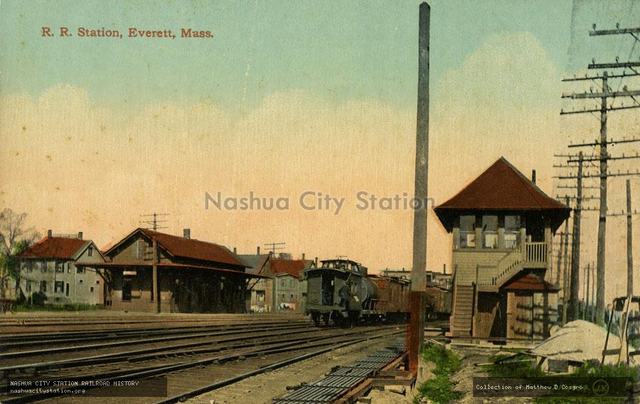 Postcard: Railroad Station, Everett, Massachusetts
